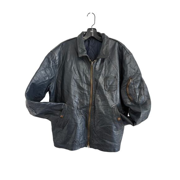 RARE 1970s French Air Force Pilot Blouson K6 Leather Jacket (Dark Navy) - Picture 2 of 14